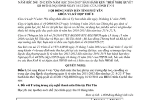 Nghị quyết 84/2013/NQ-HĐND bổ sung Quy định mức thu học phí Phú Yên