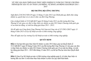 Quyết định 5966/QĐ-BCT năm 2013 gia hạn thời gian thực hiện an toàn lao động 2011 2015