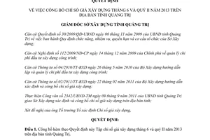 Quyết định 71/QĐ-SXD năm 2013 Tập chỉ số giá xây dựng tháng 6 quý II Quảng Trị