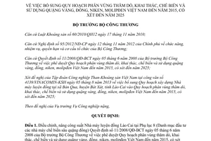 Quyết định 6000/QĐ-BCT năm 2013 phân vùng thăm dò khai thác quặng vàng đồng niken molipđen 2015