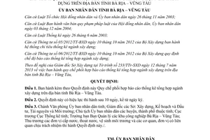 Quyết định 33/2013/QĐ-UBND Quy chế phối hợp báo cáo thống kê xây dựng Bà Rịa Vũng Tàu