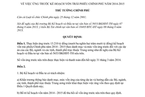 Quyết định 1484/QĐ-TTg năm 2013 ứng trước vốn trái phiếu Chính phủ 2014 2015