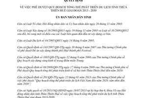 Quyết định 1622/QĐ-UBND 2013 quy hoạch tổng thể phát triển du lịch Thừa Thiên Huế