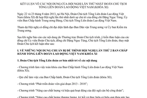 Thông báo 216/TB-TLĐ 2013 nội dung Hội nghị Đoàn Chủ tịch Tổng Liên đoàn lao động Việt Nam khóa XI