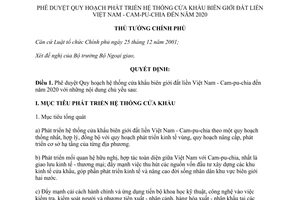 Quyết định 1490/QĐ-TTg năm 2013 quy hoạch hệ thống cửa khẩu biên giới Việt Nam Cam-pu-chia 2020