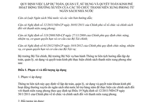 Thông tư liên tịch 119/2013/TTLT-BTC-BNV lập dự toán quyết toán kinh phí tổ chức thanh niên xung phong