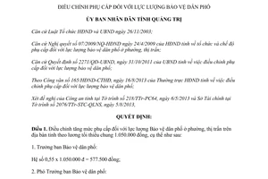 Quyết định 1515/QĐ-UBND 2013 điều chỉnh phụ cấp lực lượng bảo vệ dân phố Quảng Trị