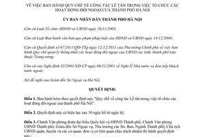 Quyết định 33/2013/QĐ-UBND công tác lễ tân tổ chức đối ngoại Hà Nội