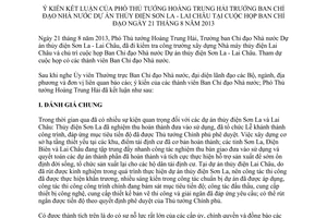 Thông báo 332/TB-VPCP năm 2013 kết luận dự án thủy điện Sơn La Lai Châu