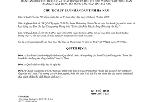 Quyết định 991/QĐ-UBND 2013 tổ chức hoạt động Ban Chỉ đạo toàn dân đoàn kết Hà Nam