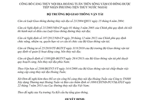 Quyết định 2552/QĐ-BGTVT năm 2013 cảng Hoàng Tuấn tiếp nhận phương tiện thủy nước ngoài