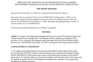 Decision No.1496/QD-TTg 2013 socio-economic development master plan of Hau Giang province through 2020