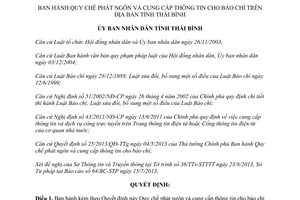 Quyết định 15/2013/QĐ-UBND Quy chế phát ngôn cung cấp thông tin báo chí Thái Bình