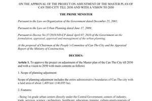 Decision No: 1515/QD-TTg the project on adjustment of the master plan of Can Tho city till 2030