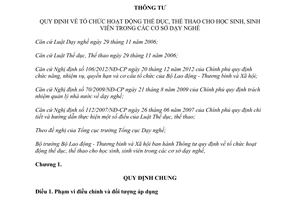 Thông tư 15/2013/TT-BLĐTBXH tổ chức thể dục thể thao học sinh sinh viên cơ sở dạy nghề