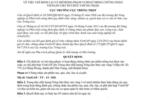 Quyết định 398/QĐ-TT-QLCL năm 2013 chỉ định mở rộng phạm vi chứng nhận VietGAP