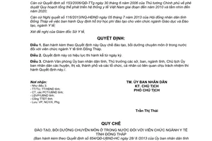Quyết định 854/QĐ-UBND-HC năm 2013 Quy chế đào tạo bồi dưỡng ngành y tế Đồng Tháp