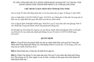 Quyết định 2231/QĐ-UBND năm 2013 thủ tục hành chính Trung tâm Hành chính công Móng Cái Quảng Ninh