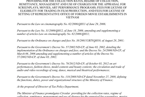 Circular No.122/2013/TT-BTC charges for the appraisal for screenplays movies art performance programs