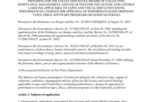 Circular No.121/2013/TT-BTC fees for the license and control labeling applicable to tapes