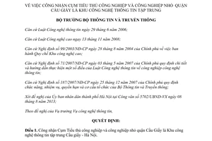 Quyết định 1069/QĐ-BTTTT năm 2013 công nhận Cụm Tiểu thủ công nghiệp quận Cầu Giấy