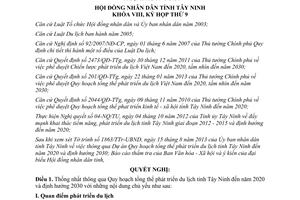 Nghị quyết 29/2013/NQ-HĐND Quy hoạch tổng thể phát triển du lịch Tây Ninh 2020