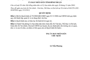 Quyết định 2074/QĐ-UBND năm 2013 bãi bỏ 78/2004/QĐ-UBBT Quỹ văn hóa Bình Thuận
