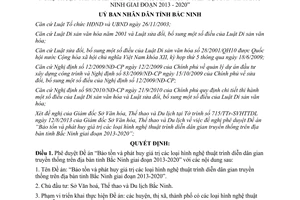 Quyết định 319/QĐ-UBND 2013 Bảo tồn phát huy giá trị trình diễn dân gian truyền thống Bắc Ninh