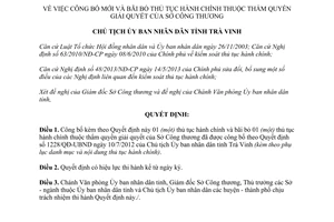 Quyết định 1617/QĐ-UBND năm 2013 công bố thủ tục hành chính Sở Công thương Trà Vinh