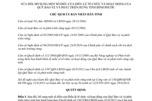 Quyết định 1586/QĐ-UBND 2013 sửa đổi Điều lệ Quỹ Bảo vệ phát triển rừng Bình Phước