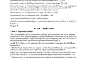 Decree No. 99/2013/ND-CP administrative violations in industrial property