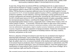 Resolution No. 103/NQ-CP 2013 increase efficiency of attracting using managing foreign direct investments