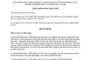 Quyết định 872/QĐ-KTNN năm 2013 Trung tâm Khoa học Bồi dưỡng cán bộ Tổng Kiểm toán Nhà nước