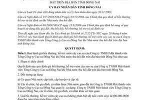 Quyết định 54/2013/QĐ-UBND giá bồi thường hỗ trợ khi Nhà nước thu hồi đất Đồng Nai