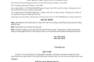 Quyết định 1004/QĐ-UBND 2013 tổ chức hoạt động Hội đồng trường Cao đẳng nghề Hà Nam