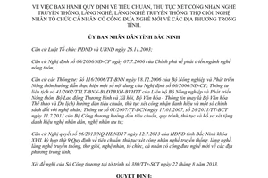 Quyết định 325/2013/QĐ-UBND tiêu chuẩn thủ tục xét công nhận nghề truyền thống nghệ nhân giỏi Bắc Ninh