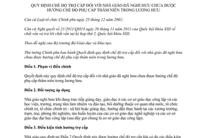 Quyết định 52/2013/QĐ-TTg chế độ trợ cấp nhà giáo đã nghỉ hưu