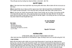 Quyết định 3232/QĐ-BYT 2013 hướng dẫn chẩn đoán điều trị bệnh Sốt rét