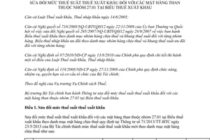 Thông tư 124/2013/TT-BTC mức thuế suất xuất khẩu than nhóm 27.01