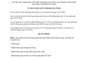 Quyết định 2269/2013/QĐ-UBND mức thu phí tham quan Vịnh Hạ Long Quảng Ninh