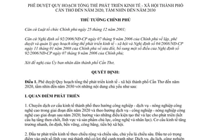 Quyết định 1533/QĐ-TTg năm 2013 quy hoạch tổng thể phát triển kinh tế xã hội Cần Thơ 2020