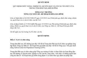 Quyết định 373/QĐ-TCDS năm 2013 chức năng tổ chức Trung tâm Đào tạo bồi dưỡng