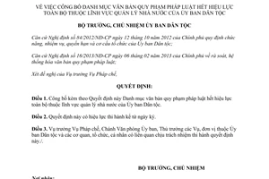 Quyết định 433/QĐ-UBDT năm 2013 Danh mục văn bản pháp luật hết hiệu lực quản lý nhà nước