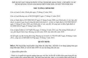 Quyết định 1546/QĐ-TTg 2013 quy hoạch phân vùng thăm dò khai thác quặng titan 2020