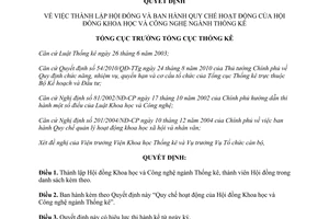 Quyết định 895/QĐ-TCTK 2013 thành lập Quy chế hoạt động Hội đồng Khoa học Công nghệ ngành Thống kê