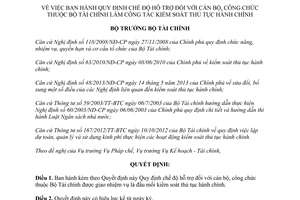 Quyết định 2196/QĐ-BTC 2013 chế độ hỗ trợ cán bộ công chức Bộ Tài chính kiểm soát thủ tục hành chính