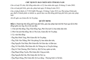 Quyết định 1011/QĐ-UBND 2013 thành lập Hội đồng phổ biến giáo dục pháp luật Hà Nam