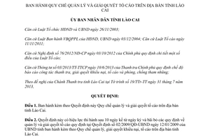 Quyết định 39/2013/QĐ-UBND quản lý giải quyết tố cáo Lào Cai