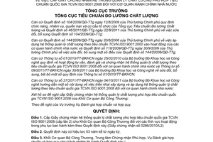 Quyết định 2675/QĐ-TĐC 2013 cấp Giấy chứng nhận quản lý chất lượng TCVN ISO 9001:2008