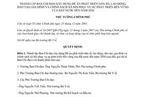 Quyết định 1568/QĐ-TTg năm 2013 phát triển dân số lao động đào tạo gia đình 2050